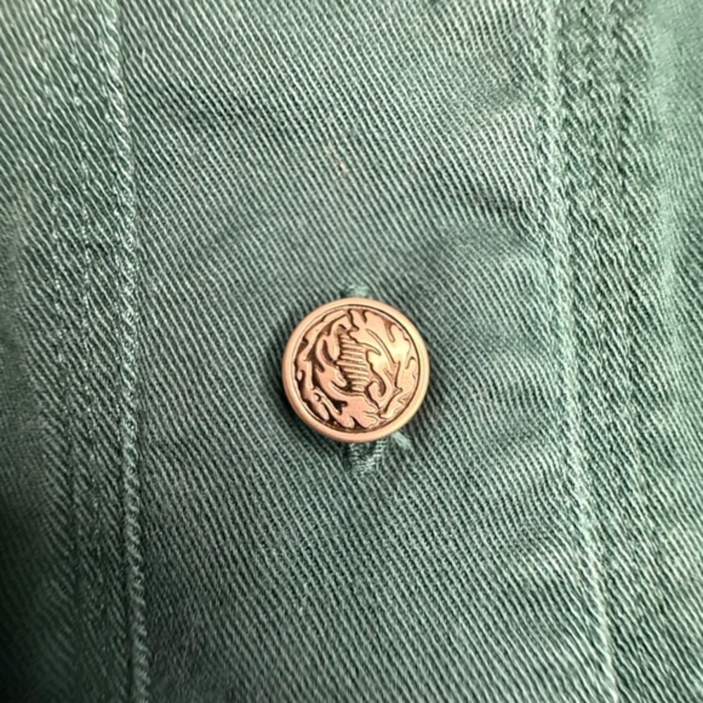 Western Cotton Button‎ Front Shirt L Green V-Neck Utility Workwear Cowgirl Style - Picture 3 of 6